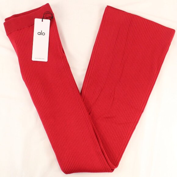 Alo Yoga Denim Knit High-Waist Flare Pant in Dark Bold Red - Size Medium - NWT - Picture 2 of 9